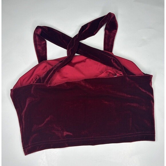 Luxveer Burgundy Criss Cross Back Velour Crop Top SIZE Large NWT - Picture 2 of 6